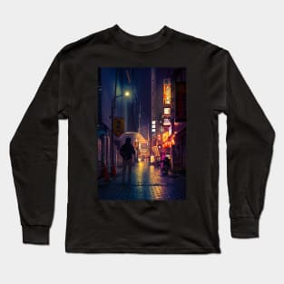 Neon Noir Street Reflecting the warm yellow and orange light from the bar area. Long Sleeve T-Shirt